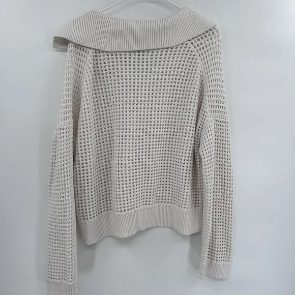 Abercrombie & Fitch Womens Open Knit V-‎ Neck Collared Sweater Size M Ivory - Picture 7 of 8